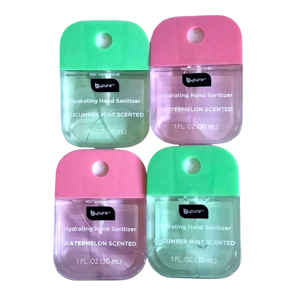 4X B PURE HYDRATING HAND SANITIZER CUCUMBER MINT & WATERMELON 1oz B PURE